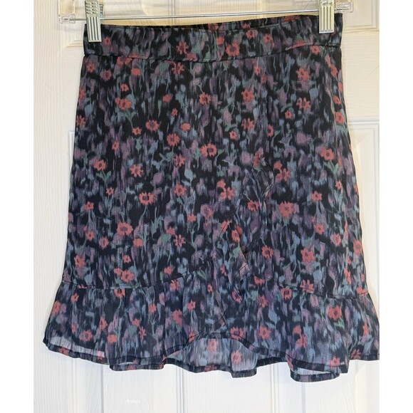 Abercrombie Kids Skirt S 13/14 Black Red Floral Ruffle Hem Sheer Overlay Lined - Picture 2 of 5